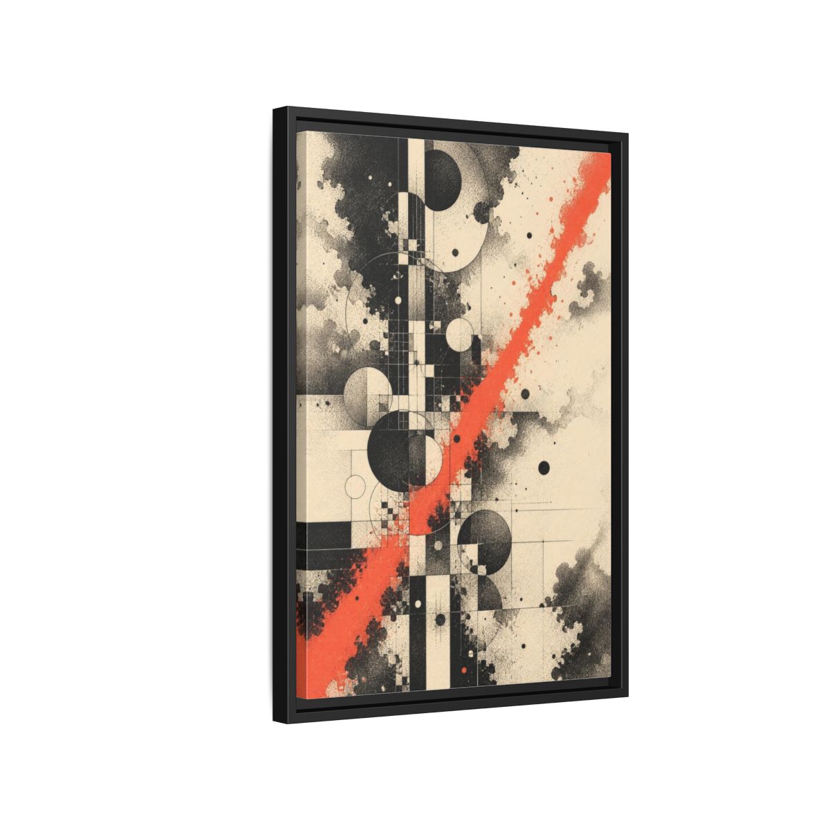 Side Mockup 3. Coral Diagonal Geometric Grid shown as framed canvas print