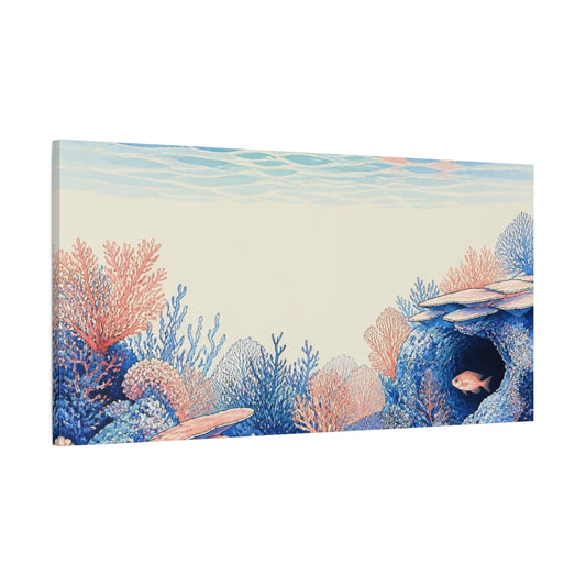 Main Mockup. Coral Reef Hideaway shown as canvas print