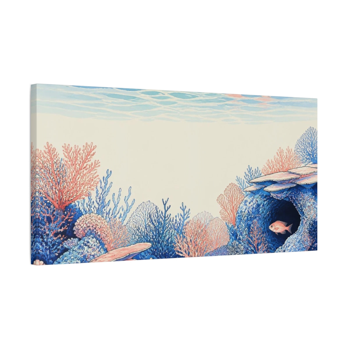 Side Mockup 1. Coral Reef Hideaway shown as canvas print