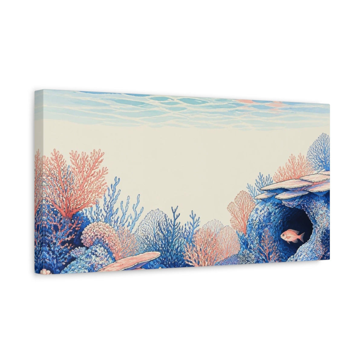 Side Mockup 3. Coral Reef Hideaway shown as canvas print