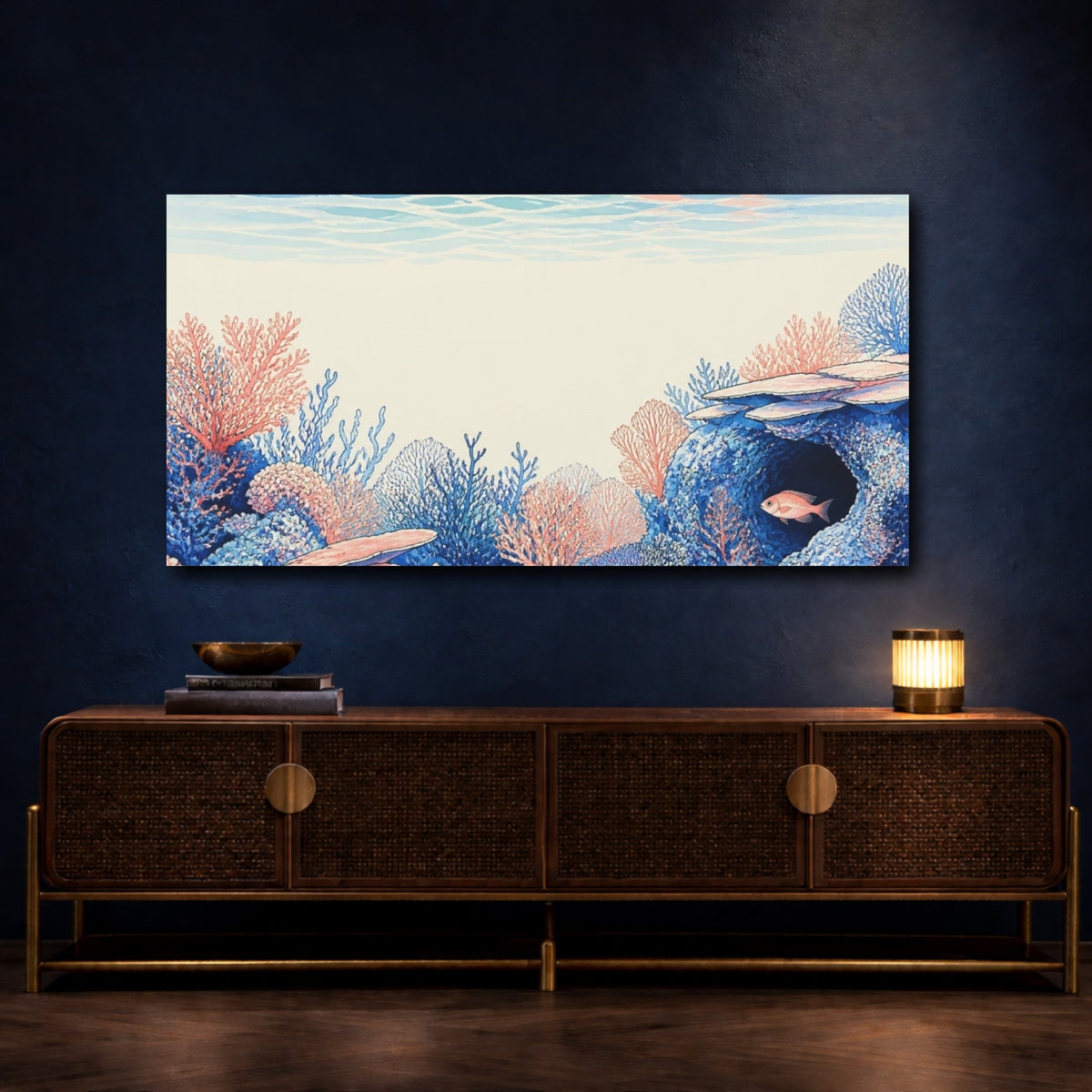 Mockup 4. Coral Reef Hideaway shown as canvas print