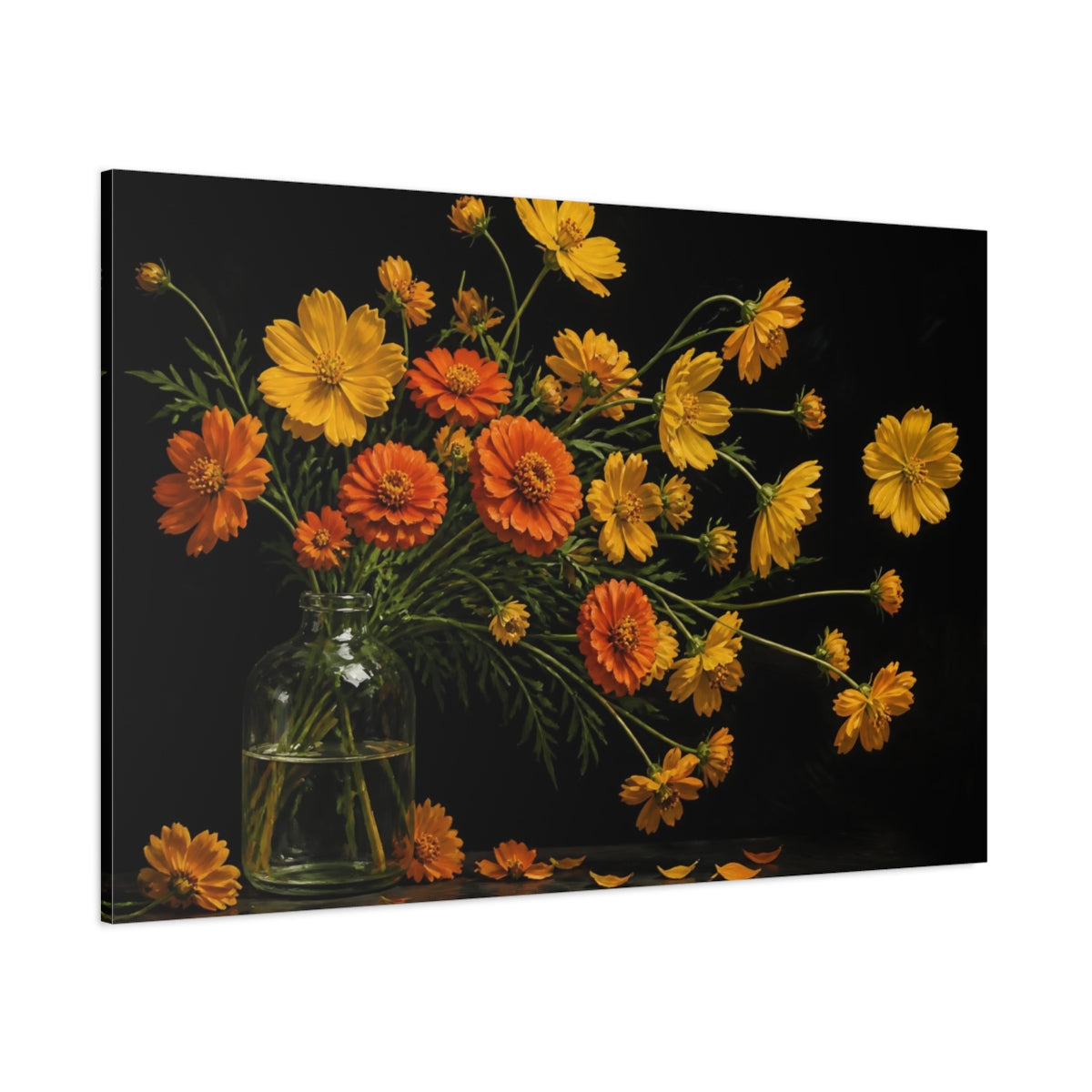 Side Mockup 1. Cosmos Flowers In Bottle shown as canvas print