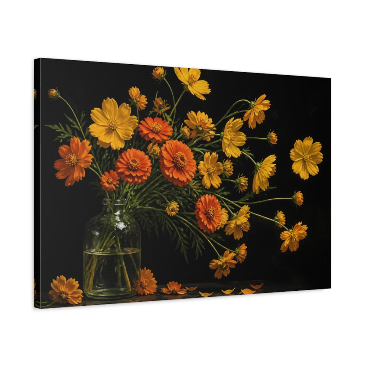 Side Mockup 2. Cosmos Flowers In Bottle shown as canvas print