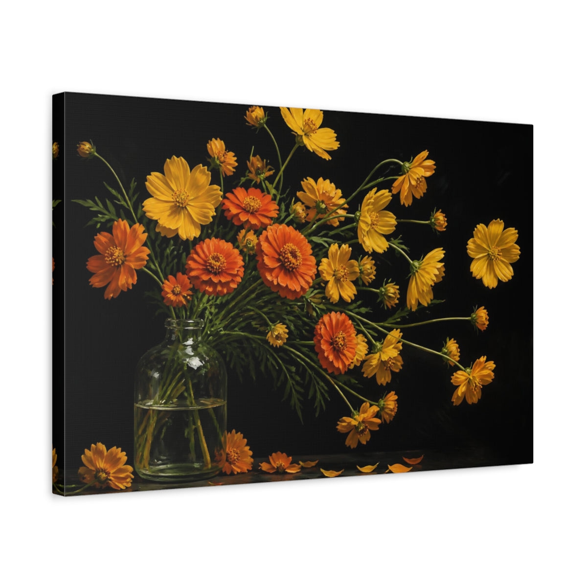 Side Mockup 3. Cosmos Flowers In Bottle shown as canvas print