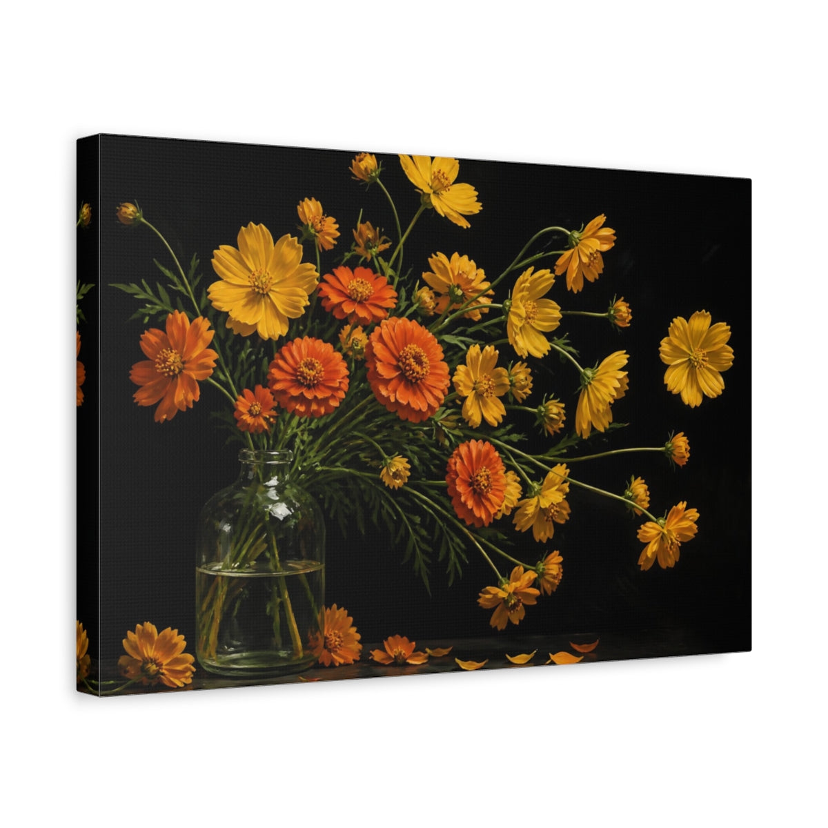 Side Mockup 4. Cosmos Flowers In Bottle shown as canvas print
