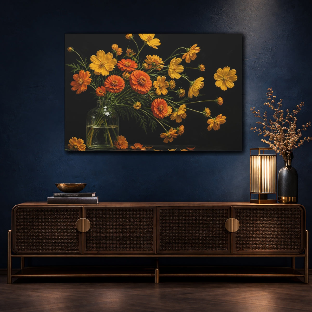 Mockup 4. Cosmos Flowers In Bottle shown as canvas print