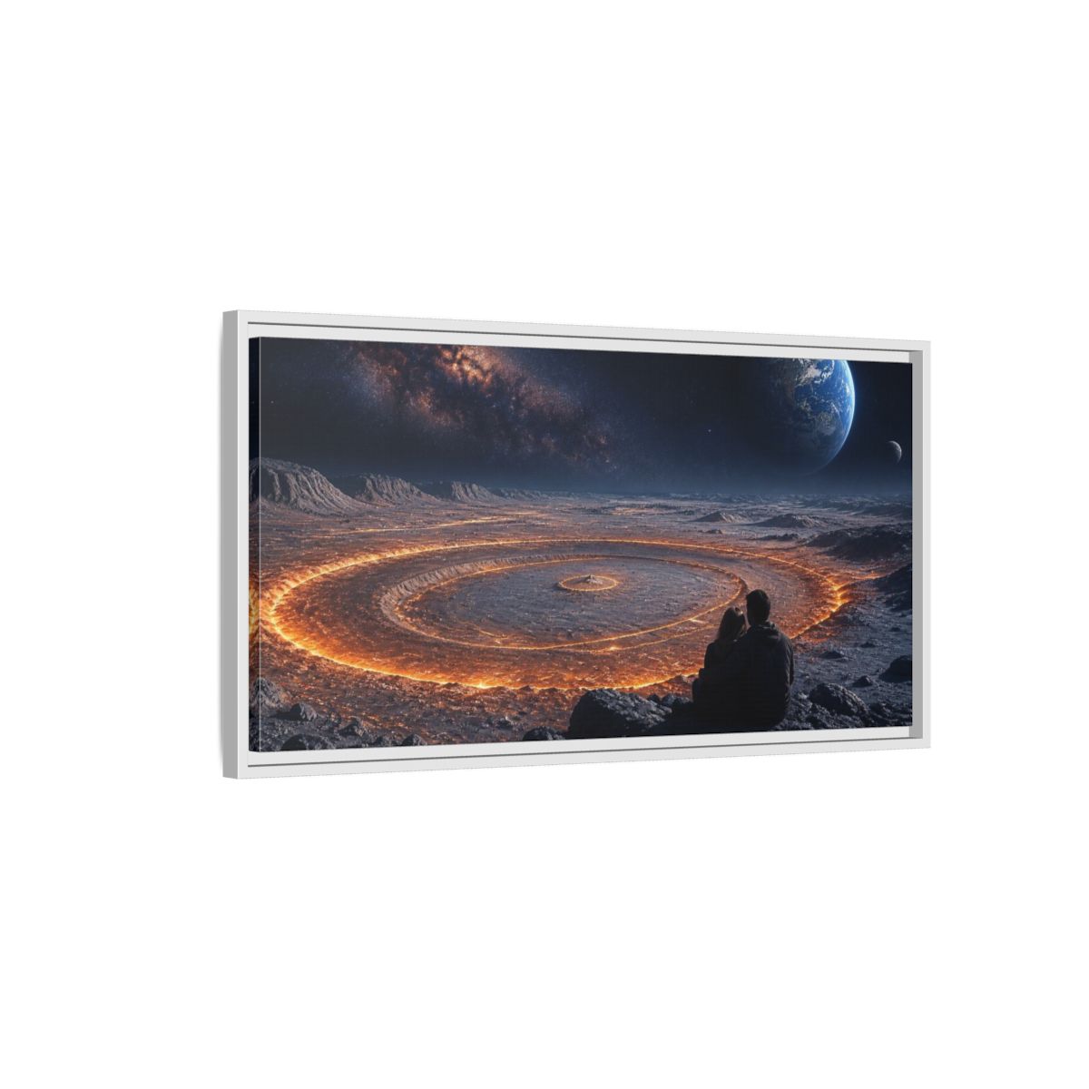 Side Mockup 1. Couple At Impact Rings shown as framed canvas print