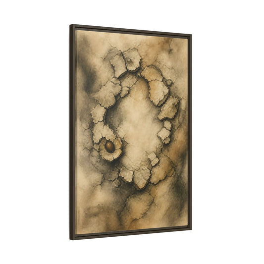 Main Mockup. Cracked Earth Circle shown as framed canvas print