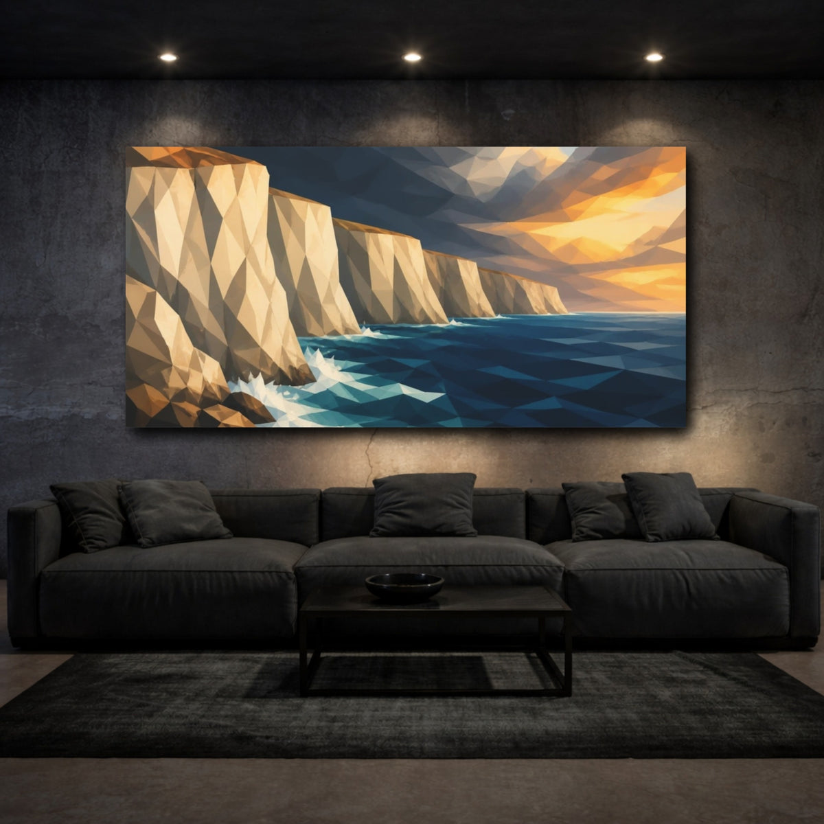 Mockup 3. Cream Cliffs Sunset shown as canvas print