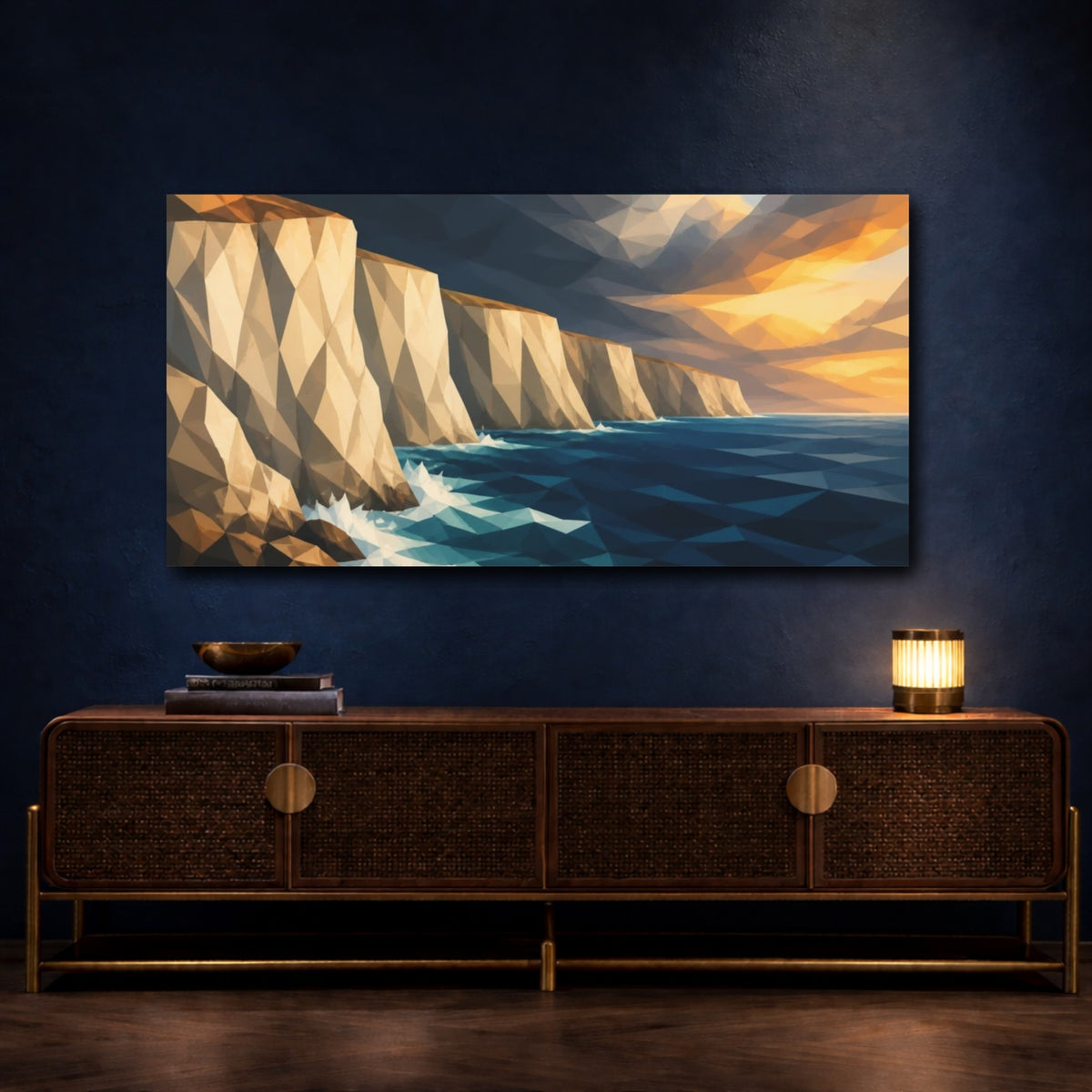 Mockup 4. Cream Cliffs Sunset shown as canvas print