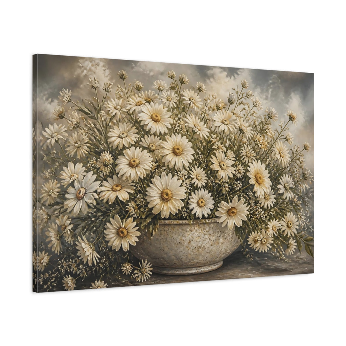 Main Mockup. Cream Daisy Bouquet shown as canvas print