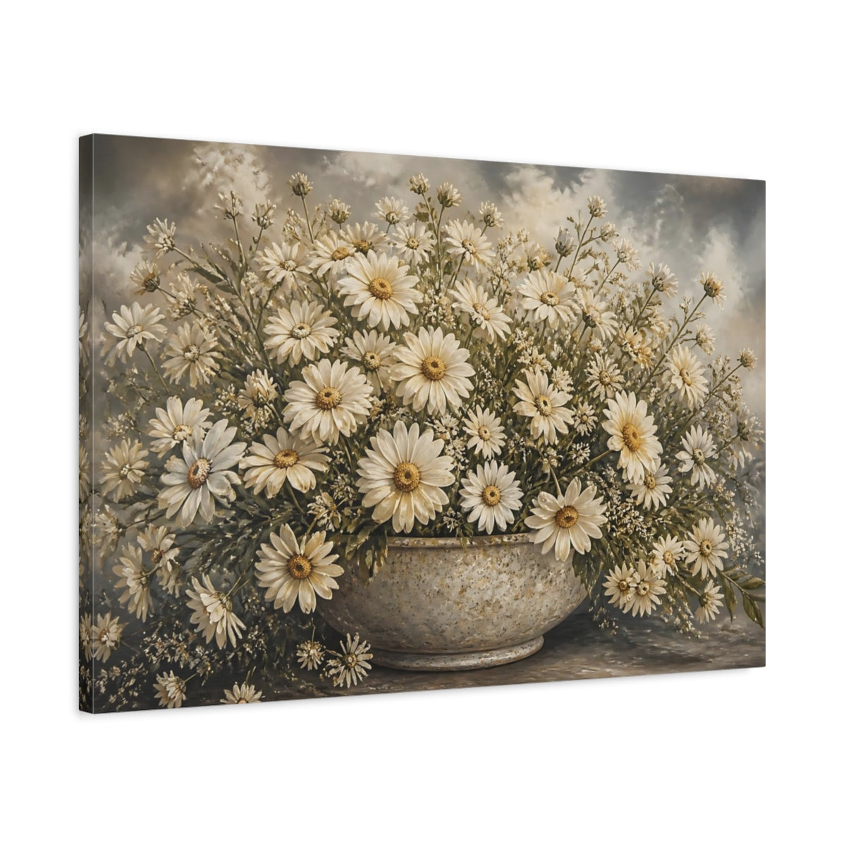 Side Mockup 2. Cream Daisy Bouquet shown as canvas print