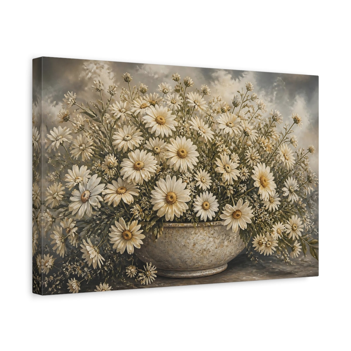 Side Mockup 4. Cream Daisy Bouquet shown as canvas print
