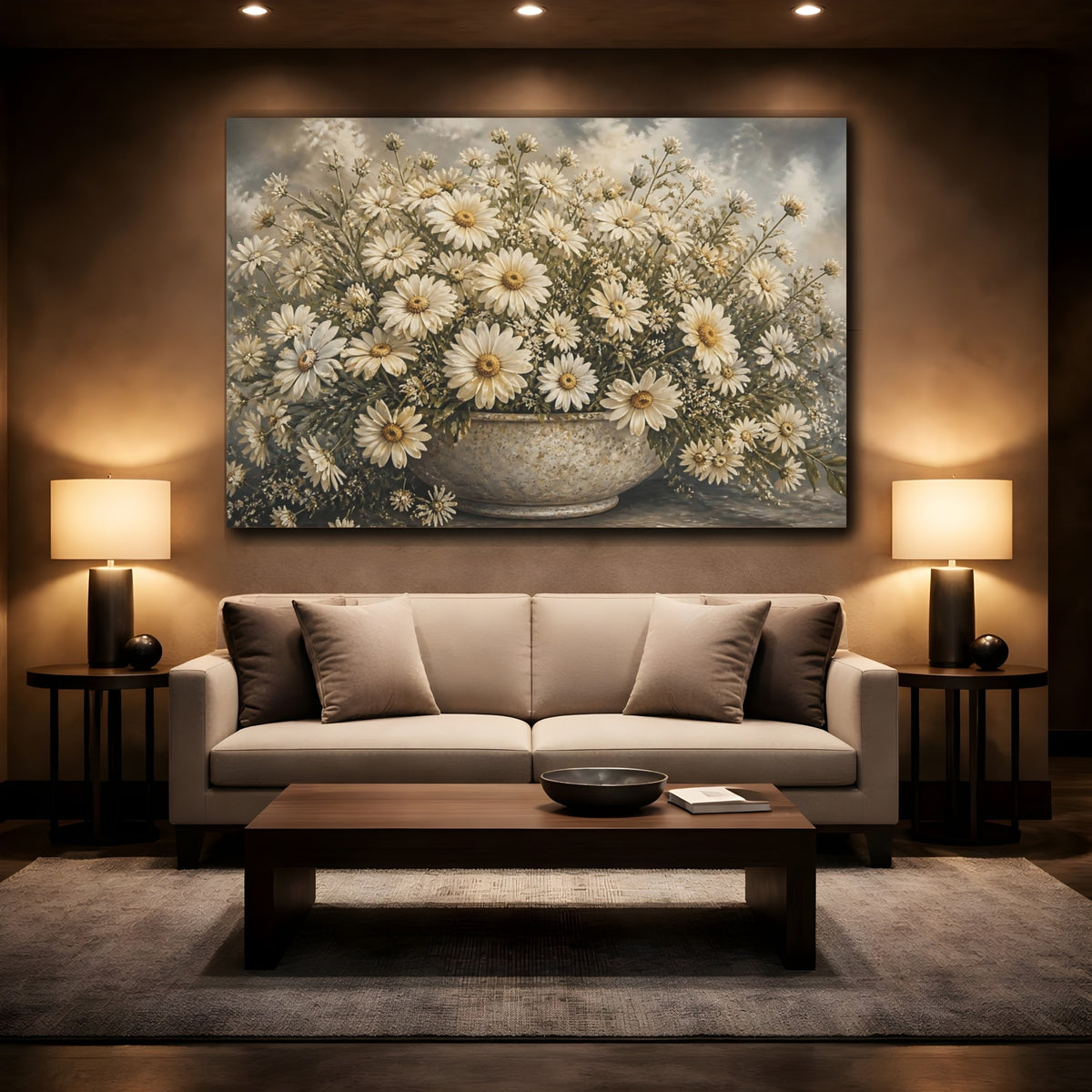 Mockup 2. Cream Daisy Bouquet shown as canvas print