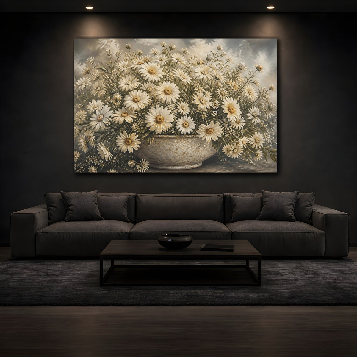 Mockup 3. Cream Daisy Bouquet shown as canvas print