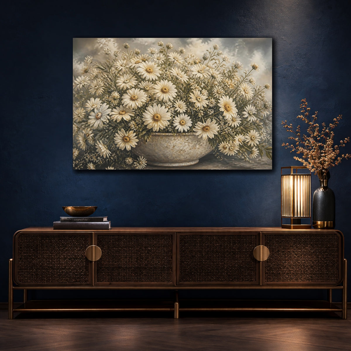Mockup 4. Cream Daisy Bouquet shown as canvas print