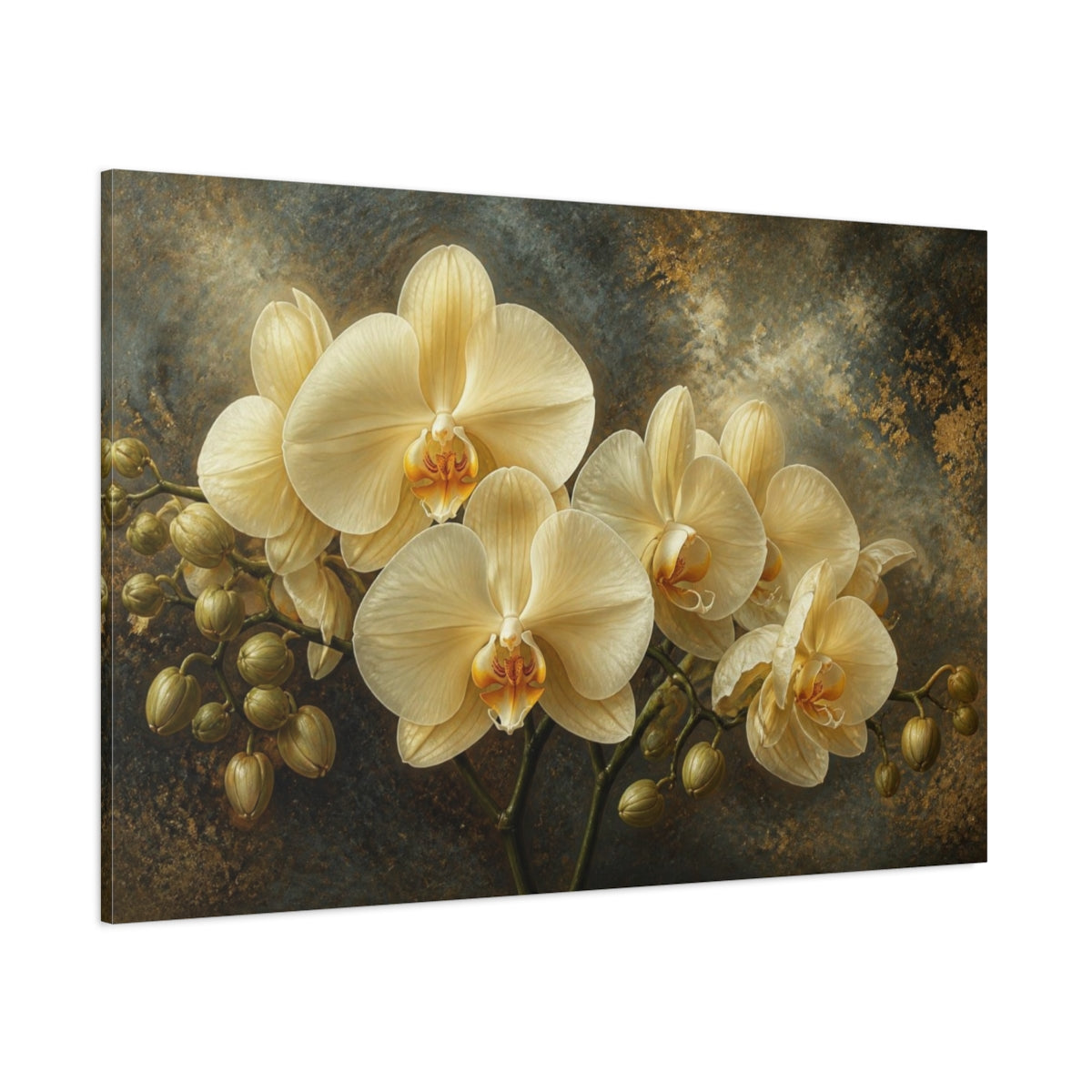 Side Mockup 1. Cream Orchid Floral Elegance shown as canvas print