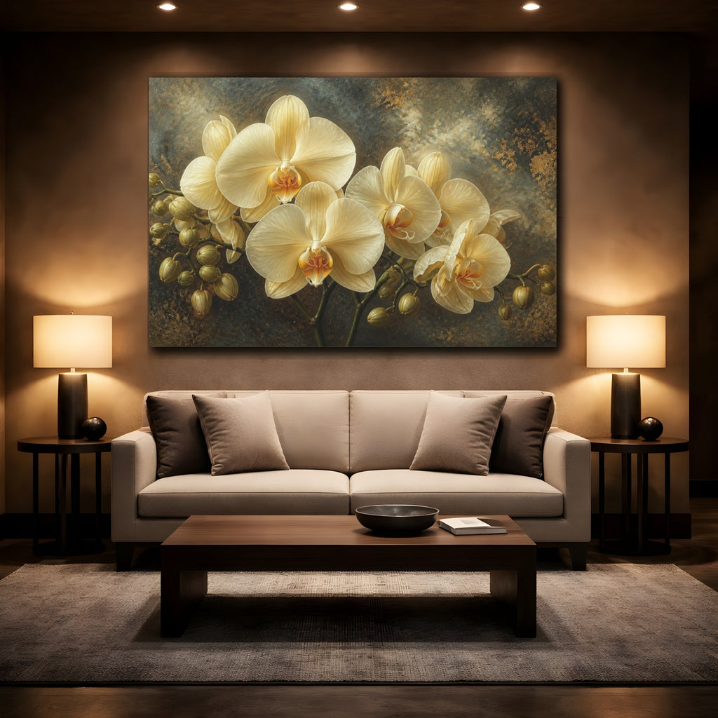 Mockup 2. Cream Orchid Floral Elegance shown as canvas print