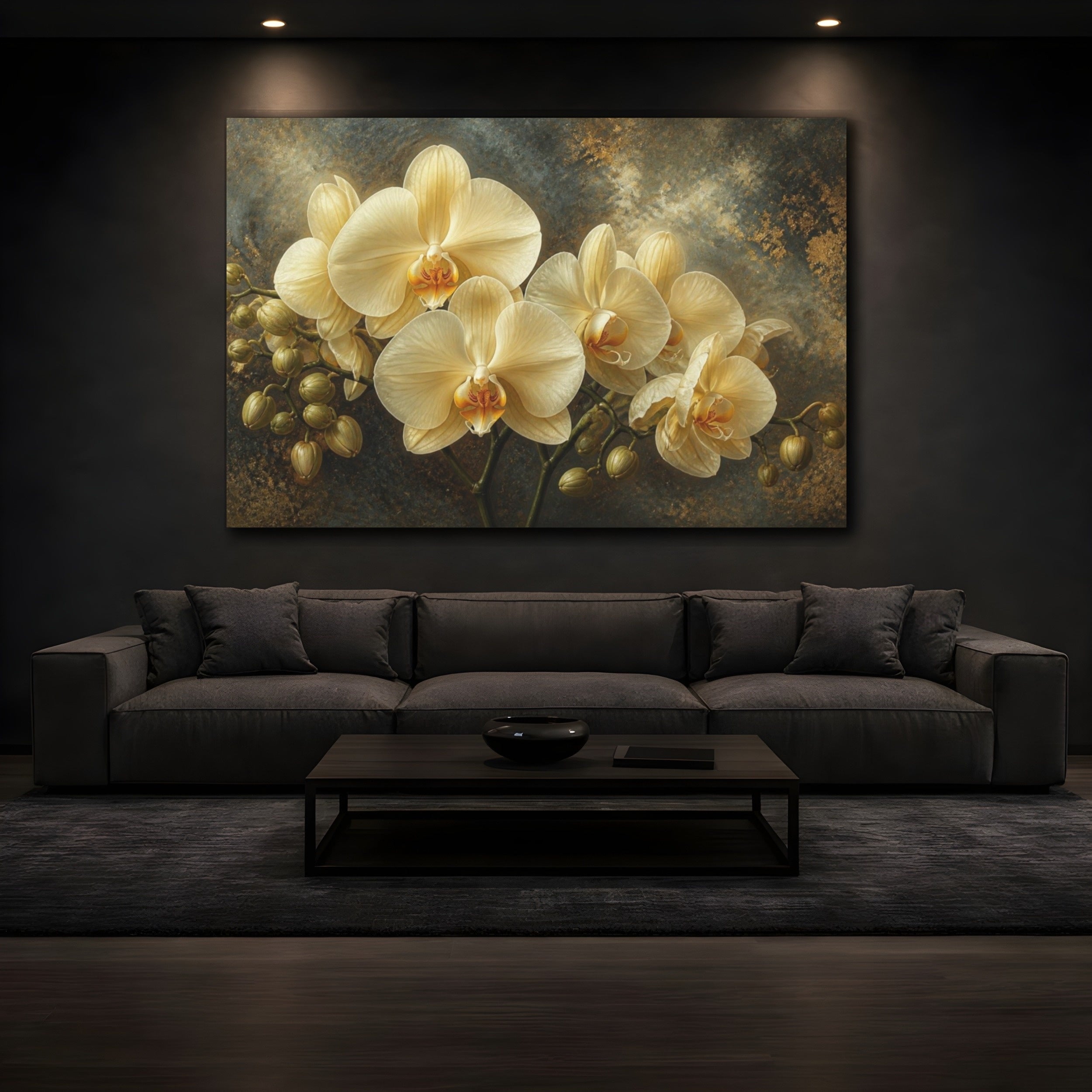Mockup 3. Cream Orchid Floral Elegance shown as canvas print