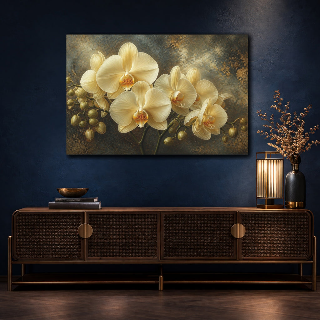 Mockup 4. Cream Orchid Floral Elegance shown as canvas print