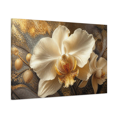 Main Mockup. Cream Orchid Flower Portrait shown as canvas print