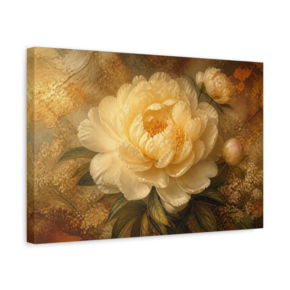 Side Mockup 4. Cream Peony Floral Elegance shown as canvas print