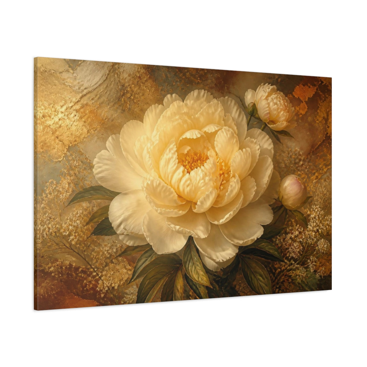 Side Mockup 1. Cream Peony Floral Elegance shown as canvas print