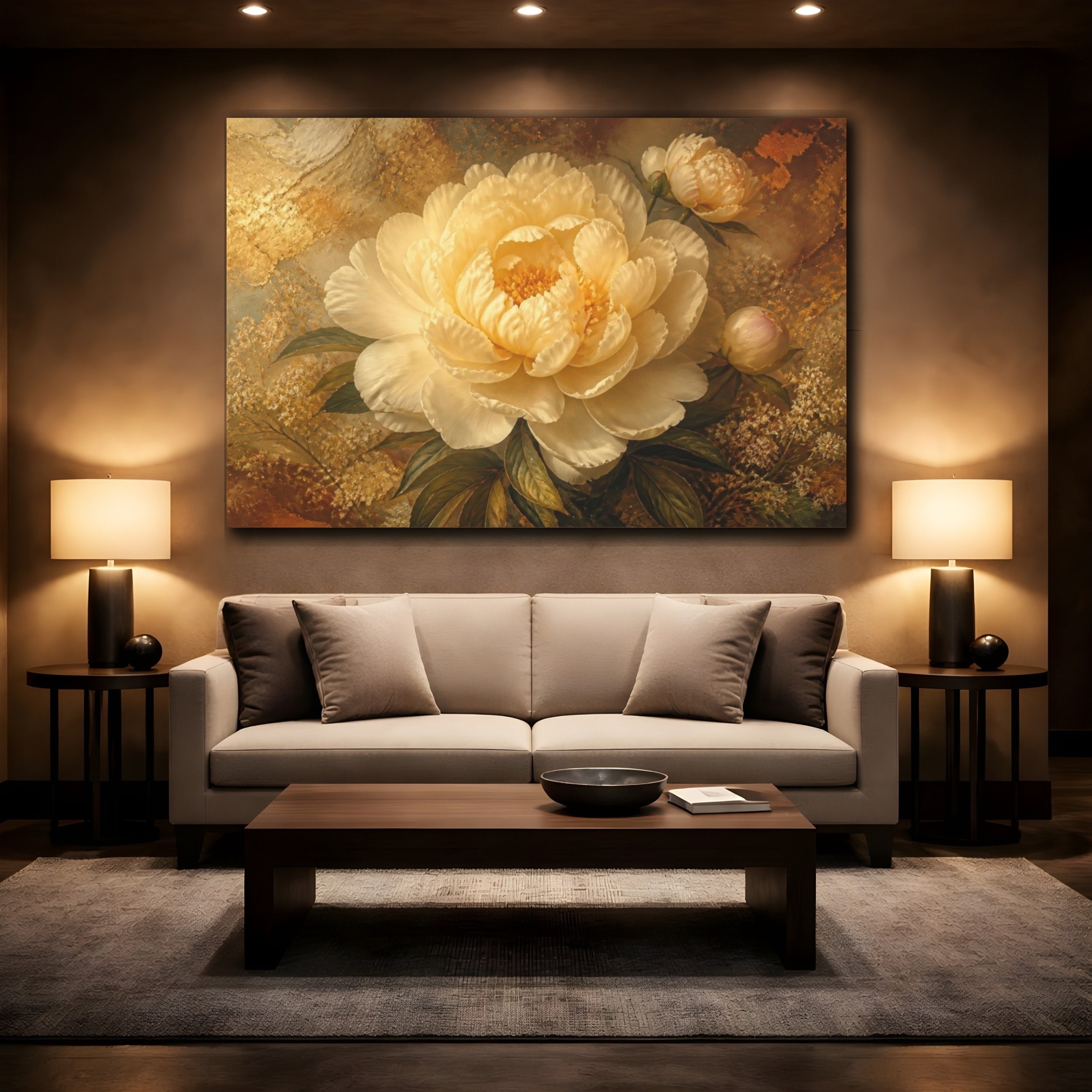 Mockup 2. Cream Peony Floral Elegance shown as canvas print