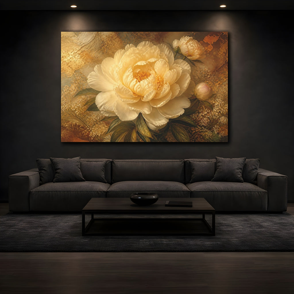 Mockup 3. Cream Peony Floral Elegance shown as canvas print