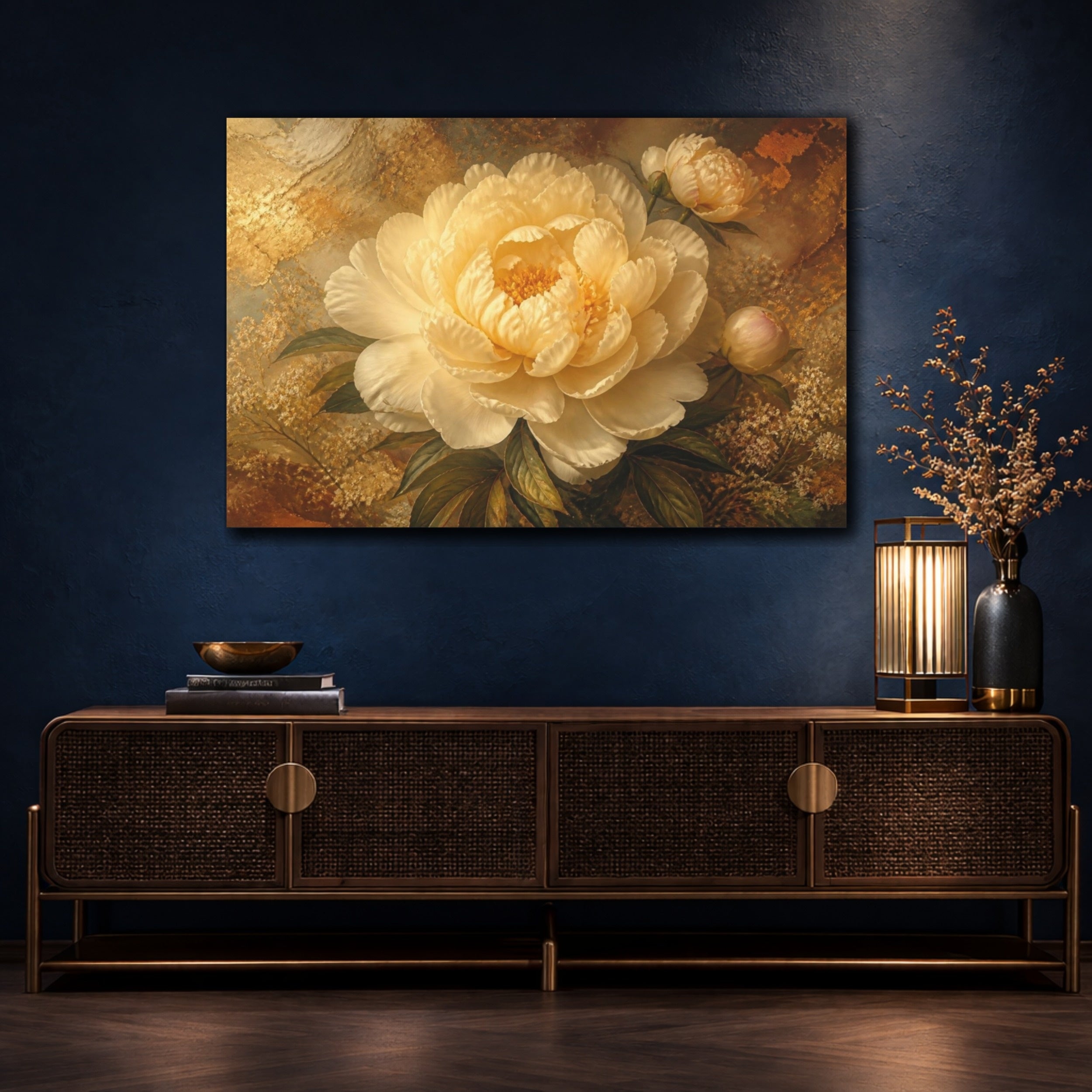 Mockup 4. Cream Peony Floral Elegance shown as canvas print