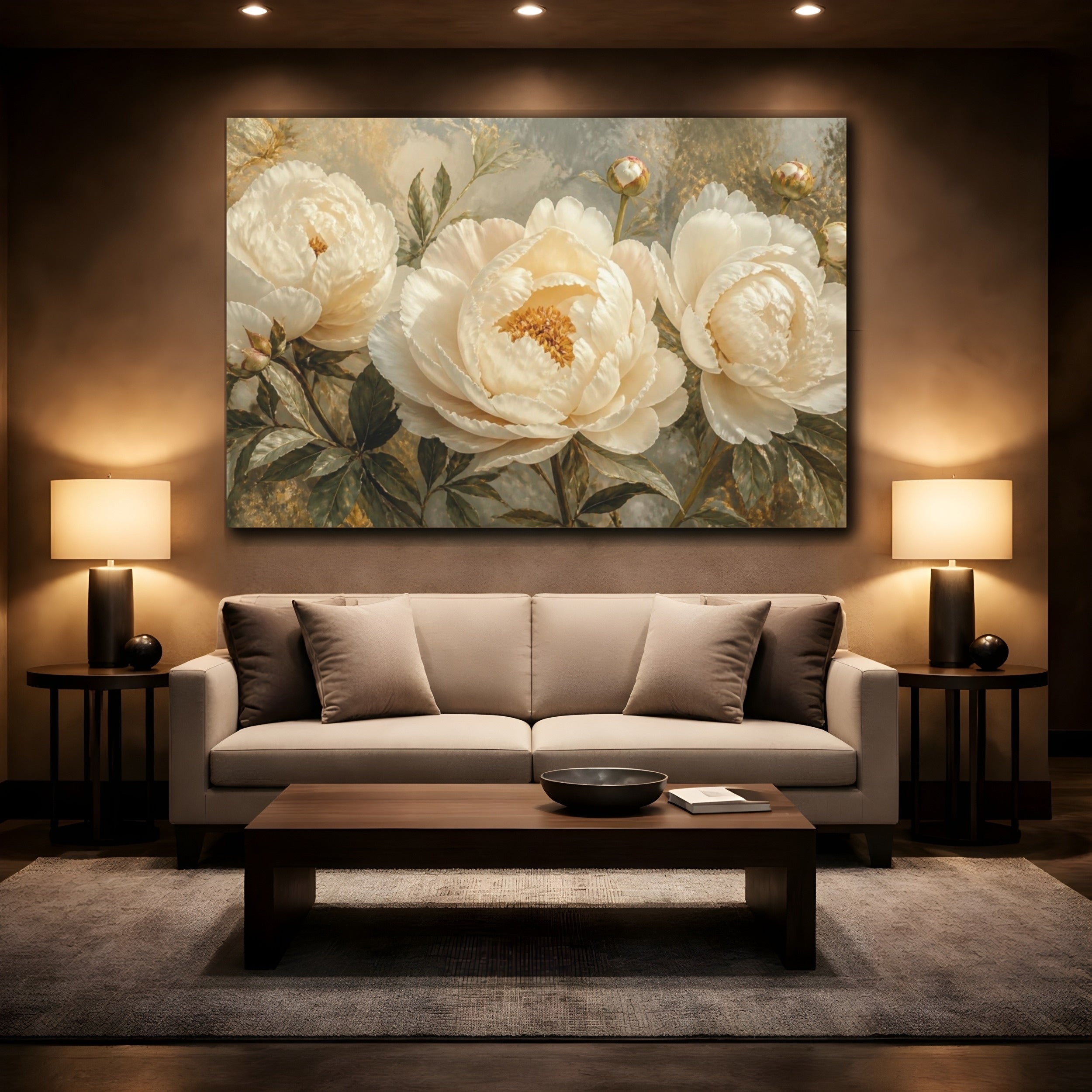 Mockup 2. Cream Peony Flower shown as canvas print