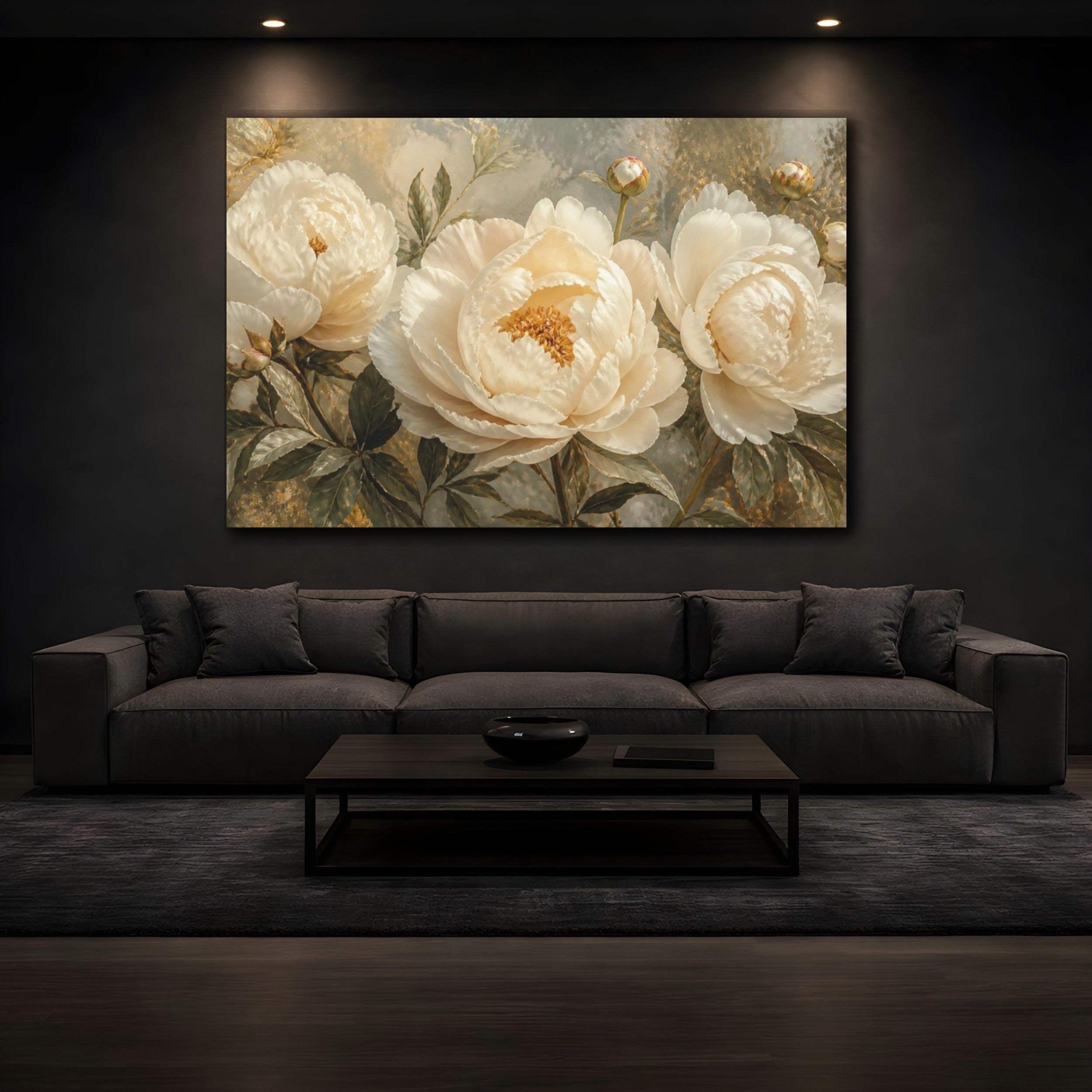 Mockup 3. Cream Peony Flower shown as canvas print