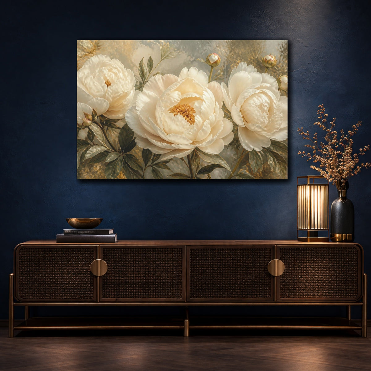 Mockup 4. Cream Peony Flower shown as canvas print