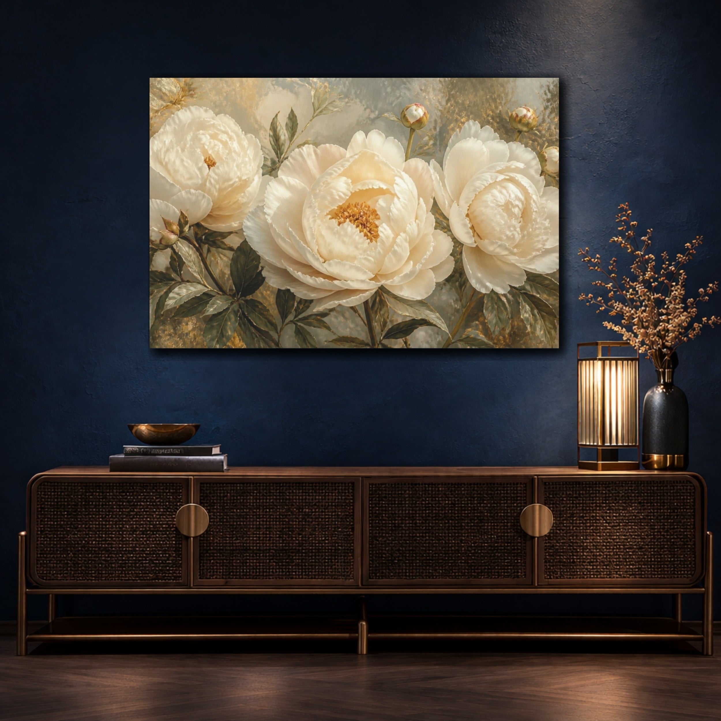 Mockup 4. Cream Peony Flower shown as canvas print