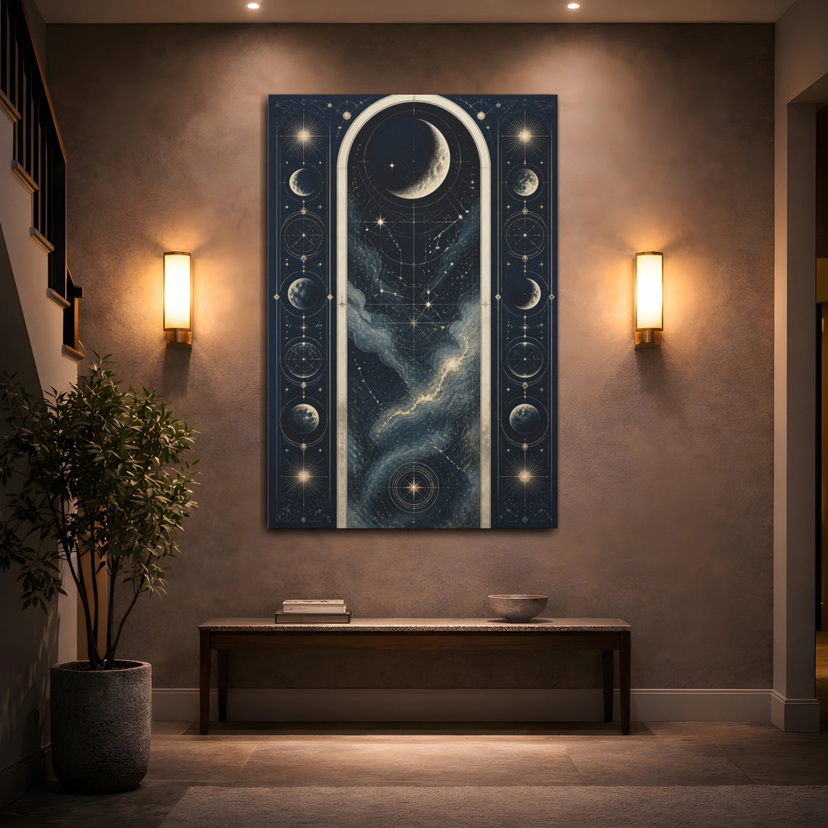 Mockup 2. Crescent Moon Star Map shown as canvas print