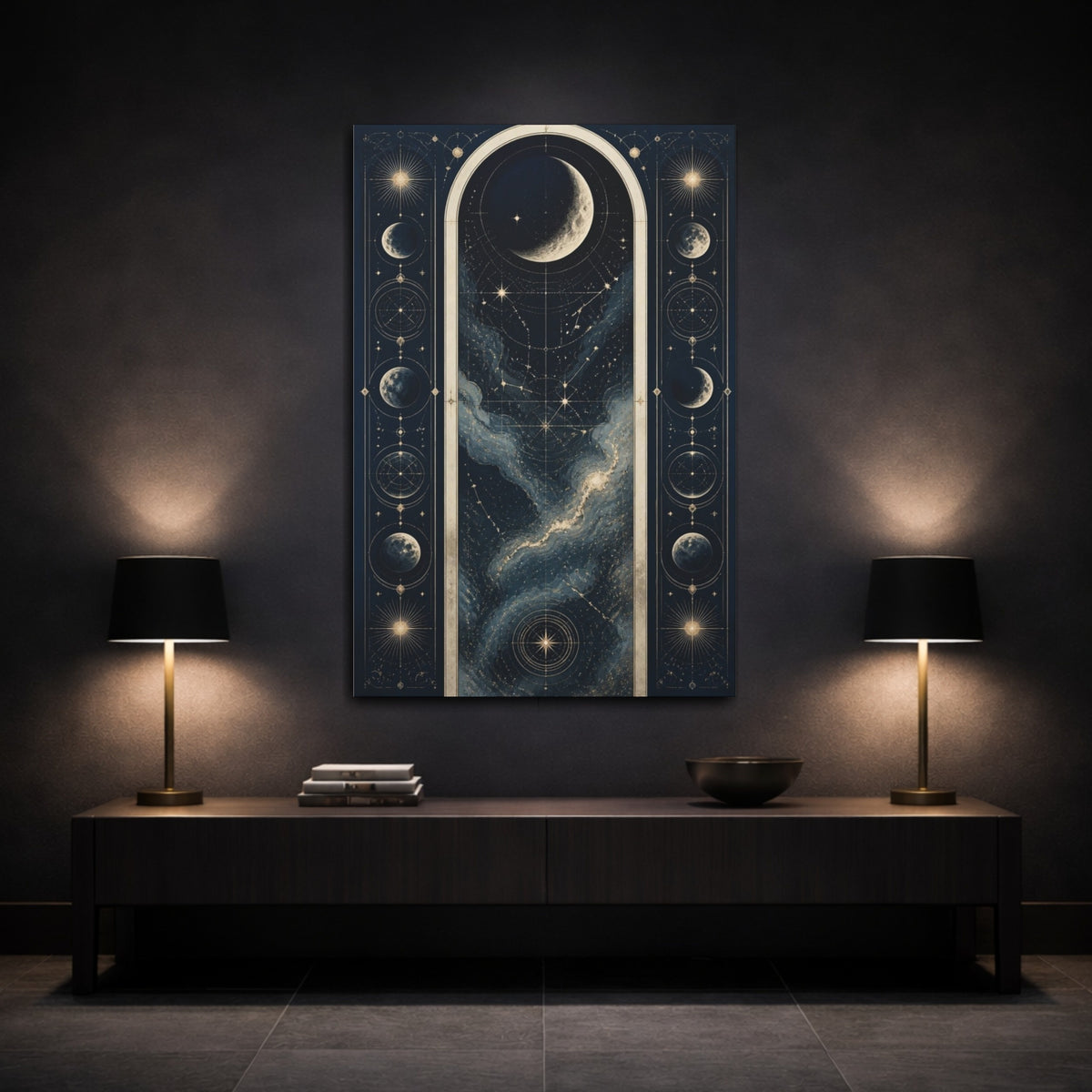 Mockup 3. Crescent Moon Star Map shown as canvas print