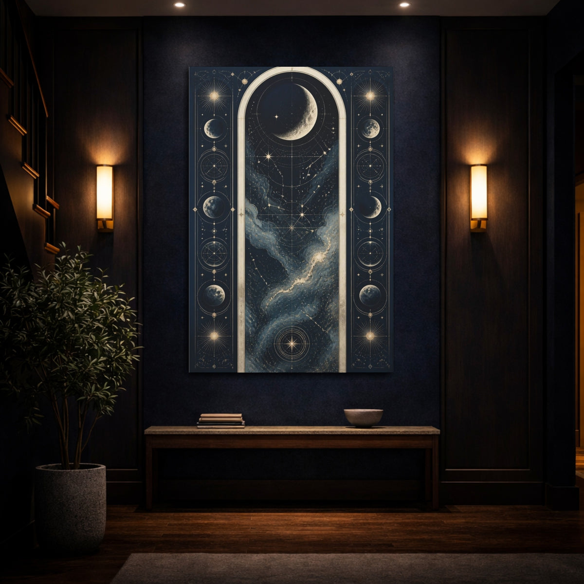 Mockup 4. Crescent Moon Star Map shown as canvas print
