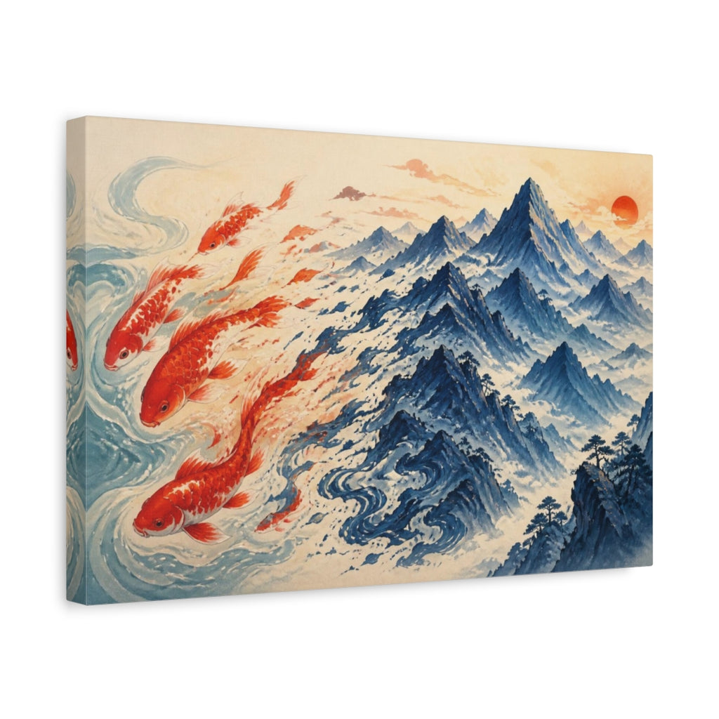 Side Mockup 4. Crimson Koi Illusion shown as canvas print