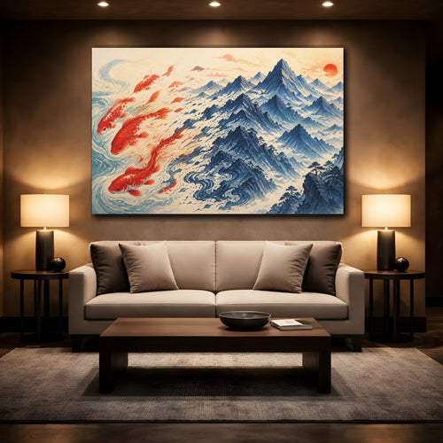 Mockup 2. Crimson Koi Illusion shown as canvas print