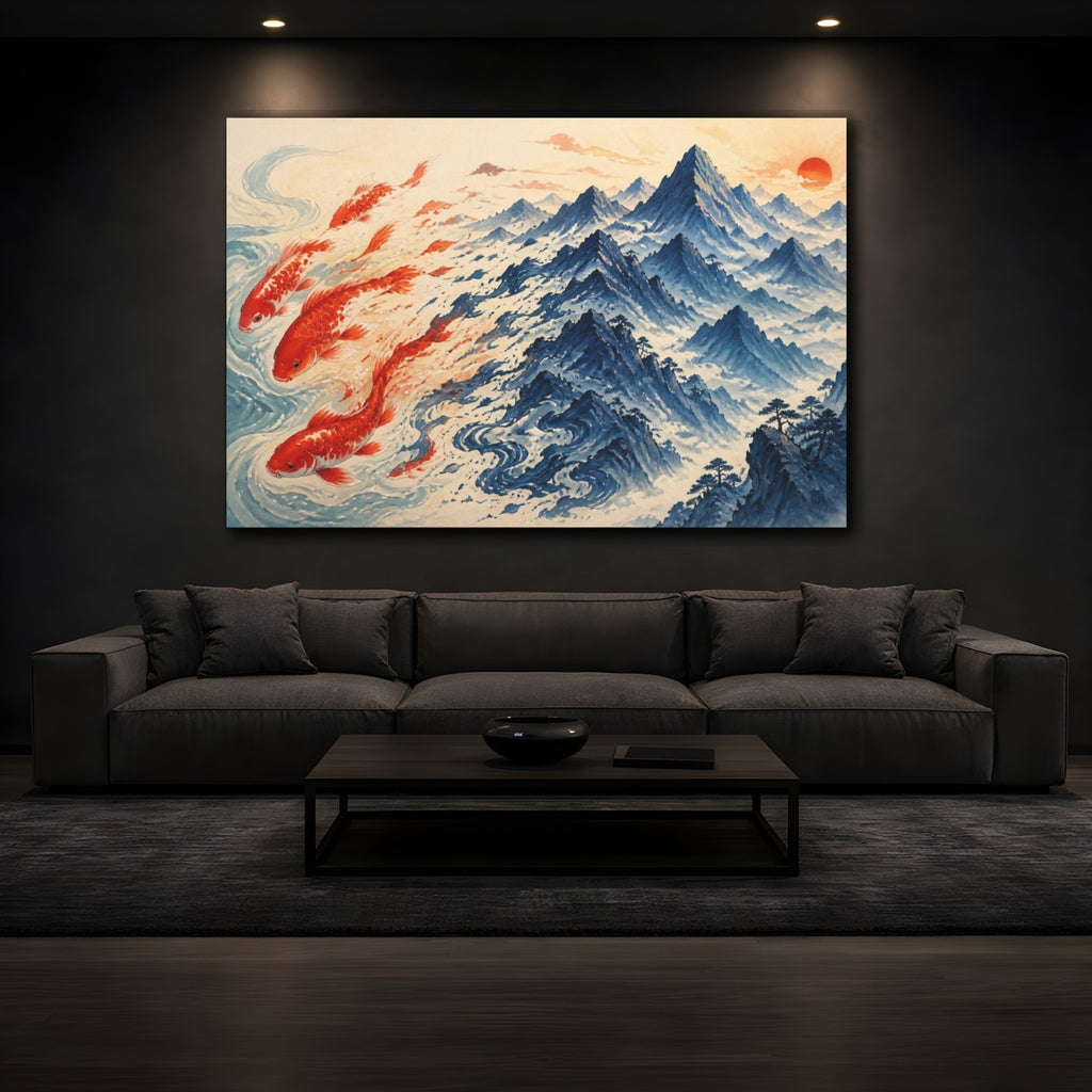 Mockup 3. Crimson Koi Illusion shown as canvas print