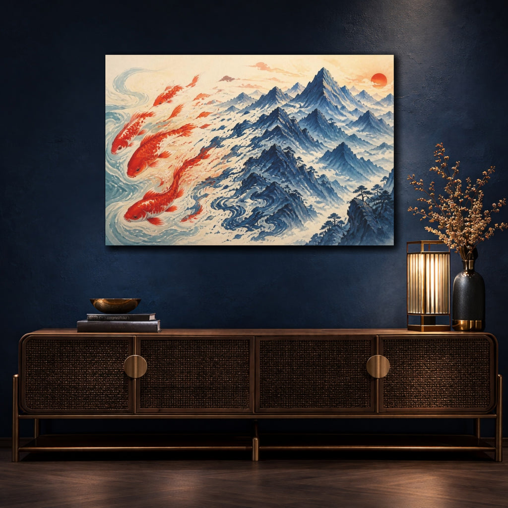 Mockup 4. Crimson Koi Illusion shown as canvas print