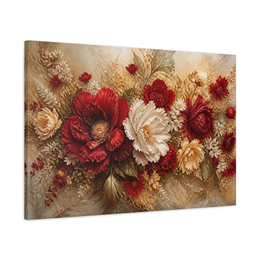 Main Mockup. Crimson Peony Floral Bouquet shown as canvas print