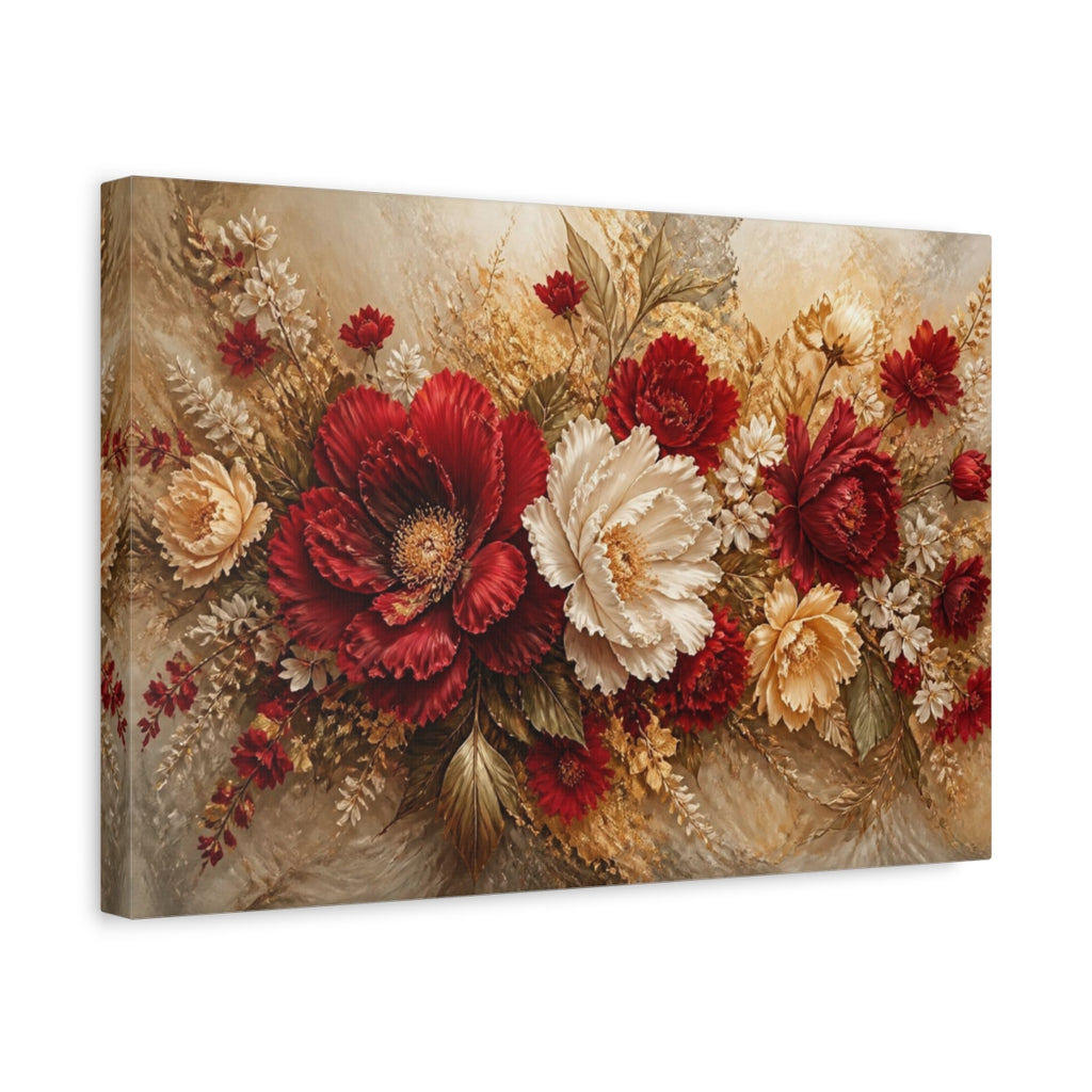 Side Mockup 4. Crimson Peony Floral Bouquet shown as canvas print