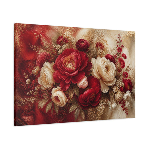 Main Mockup. Crimson Peony Floral Burst shown as canvas print