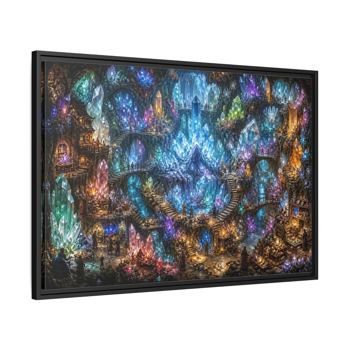 Side Mockup 13. Crystal Cavern Bazaar shown as framed canvas print