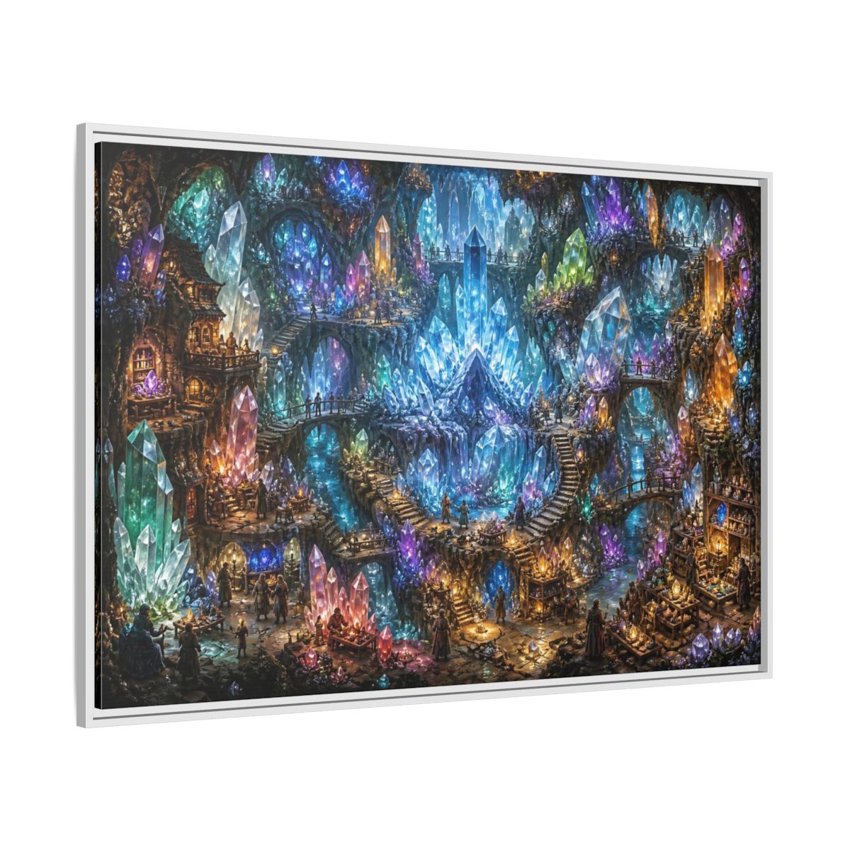 Side Mockup 7. Crystal Cavern Bazaar shown as framed canvas print