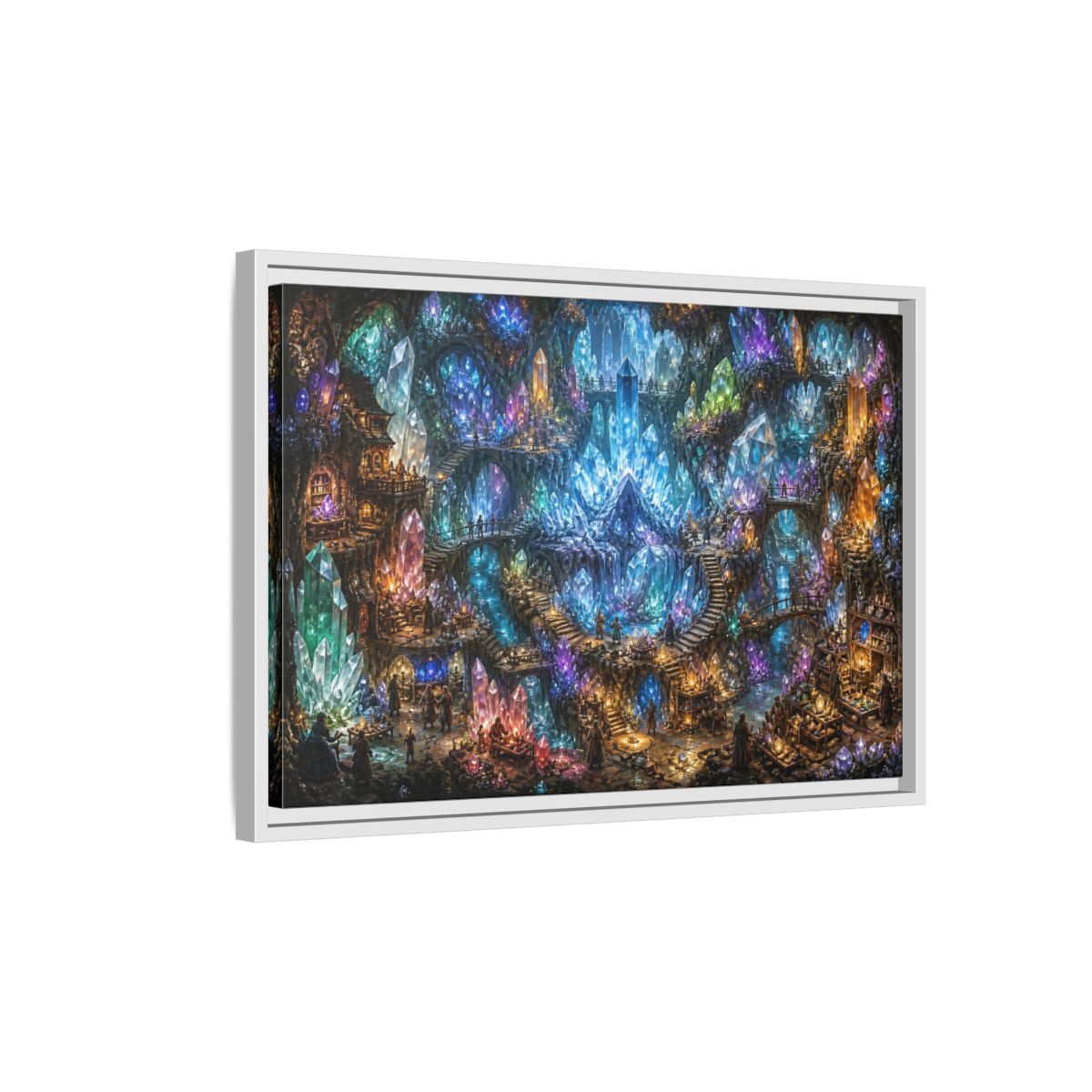 Side Mockup 1. Crystal Cavern Bazaar shown as framed canvas print