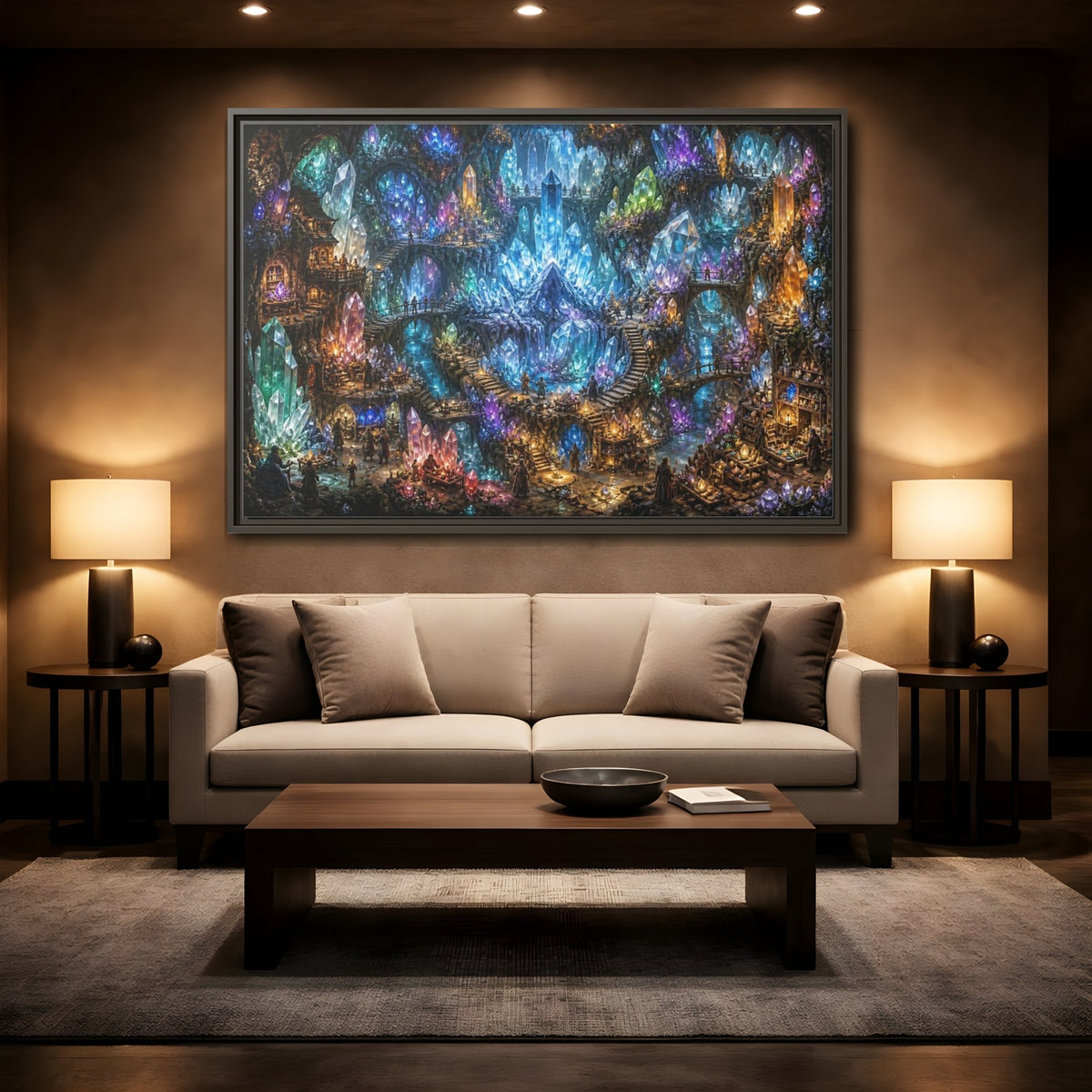 Mockup 2. Crystal Cavern Bazaar shown as framed canvas print