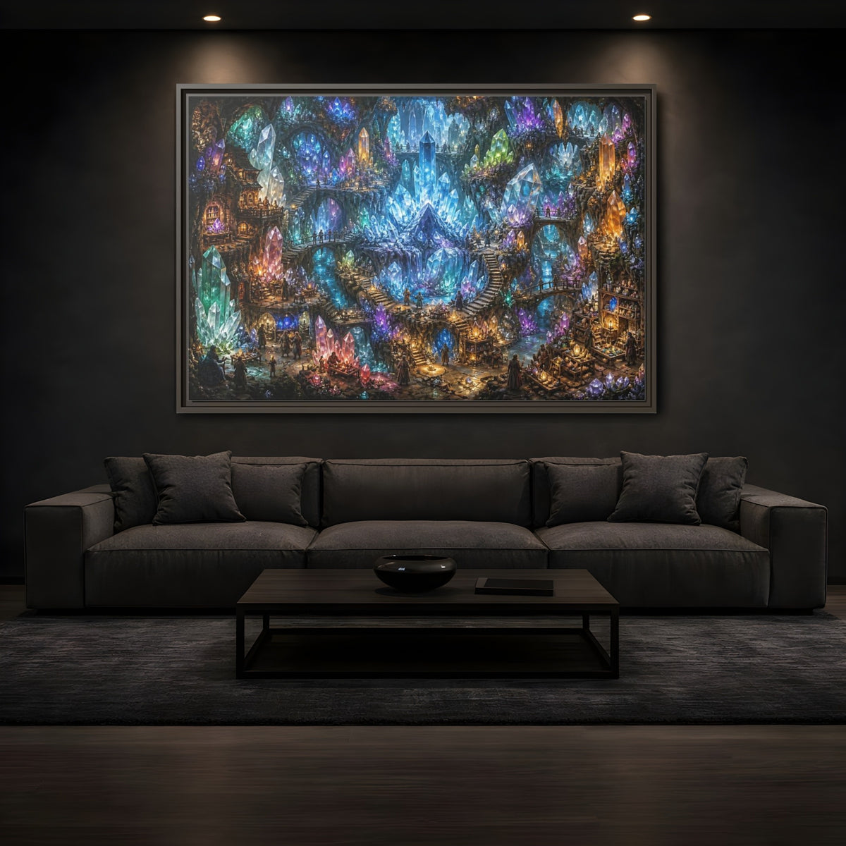 Mockup 3. Crystal Cavern Bazaar shown as framed canvas print