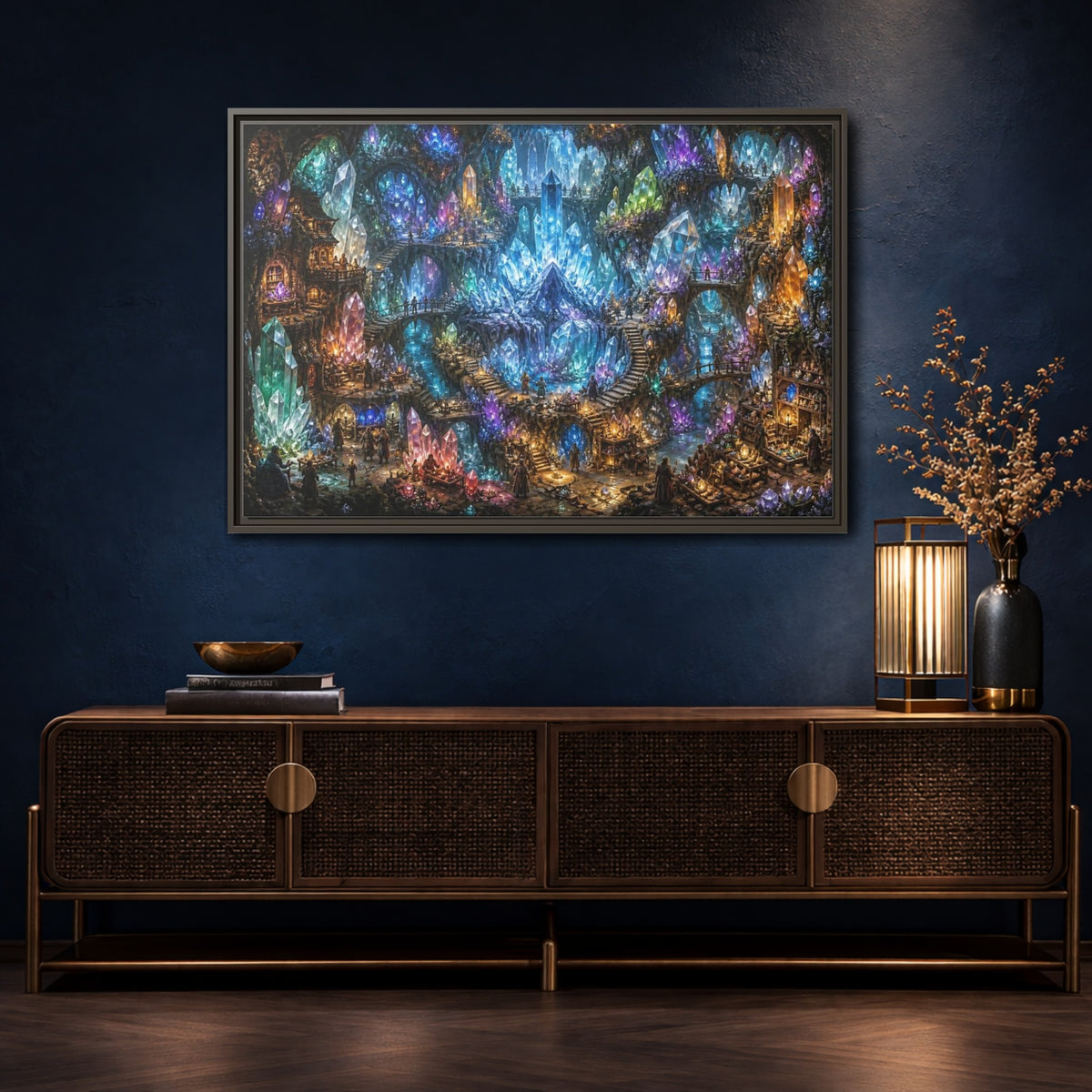 Mockup 4. Crystal Cavern Bazaar shown as framed canvas print